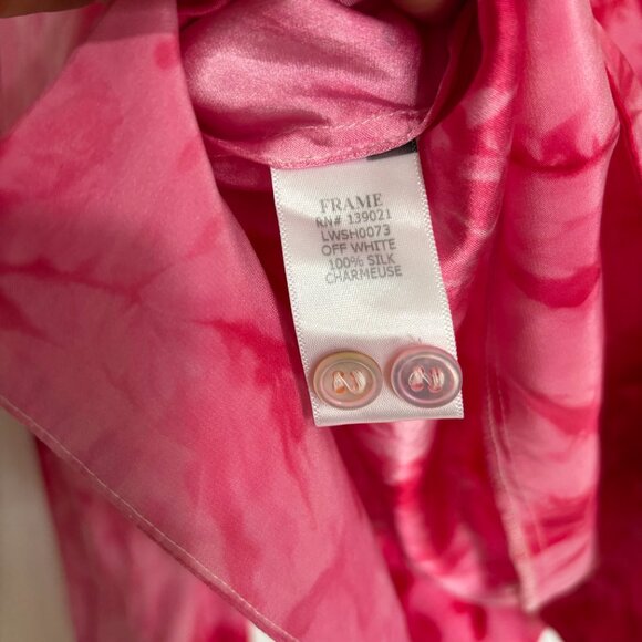 Frame Denim Le Back Tie Pleated Blouse Pink Tie Dye 100% Silk Large - Picture 4 of 4